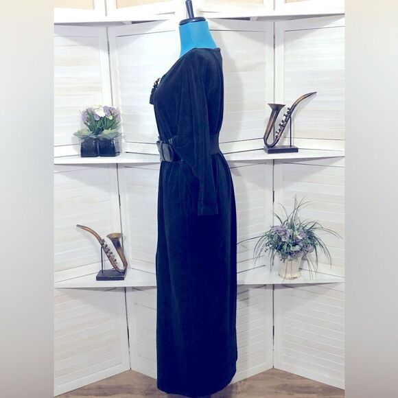 Sacks Fifth Ave vintage 70s 80s oversized blue velour long sleeves midi dress S - Picture 10 of 11